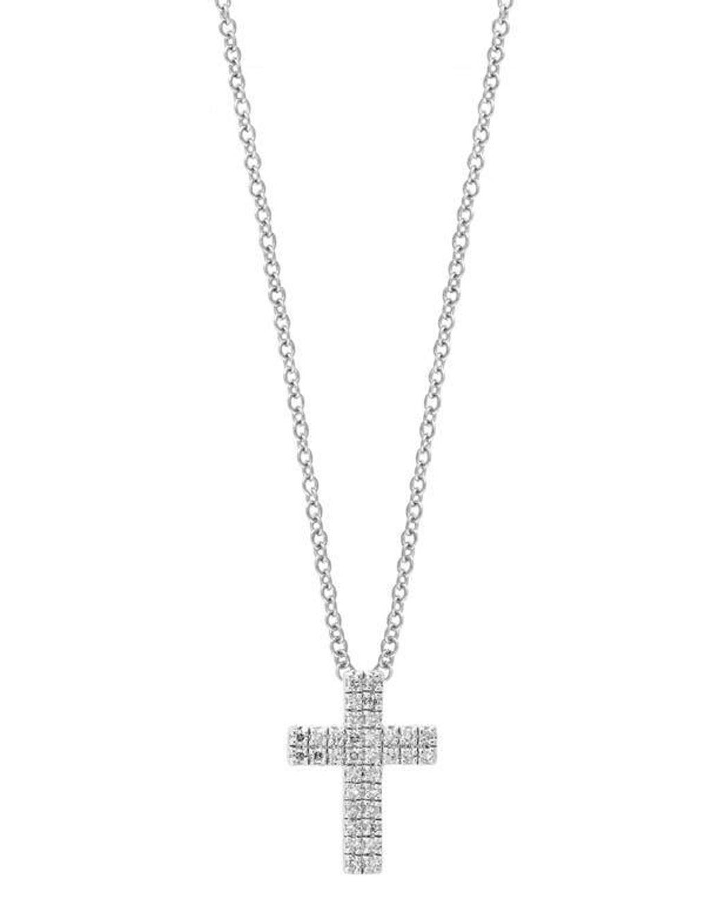 Men's White Sterling Pavé Diamond Cross Pendant Necklace