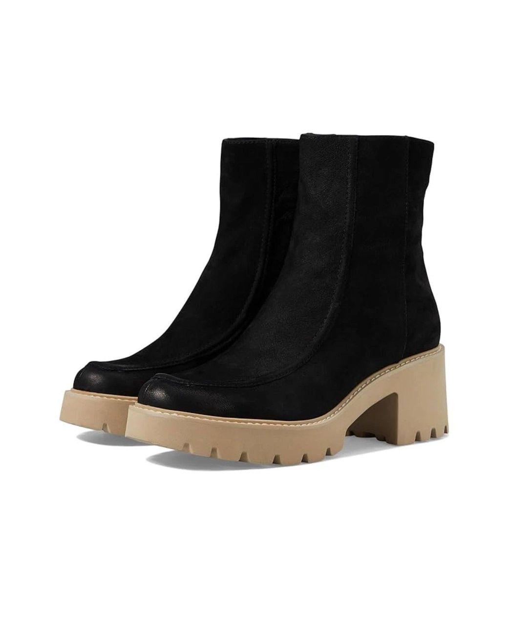 Women's Black Henla Boots Leather Block Heel Ankle Bootie Rhs6621