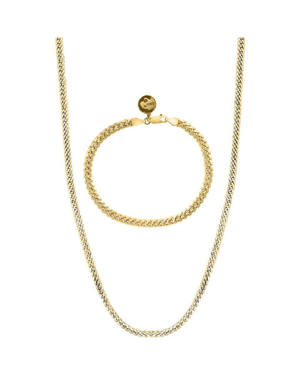 Men's Metallic Wheat Chain Necklace & Bracelet Set