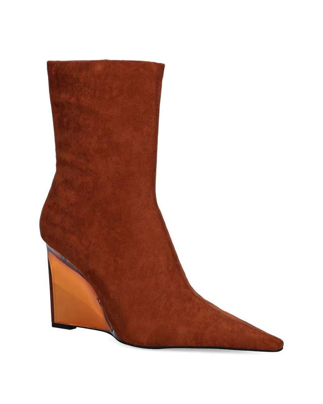 Women's Brown Beth-Anne Wedge-Heel Point-Toe Boots