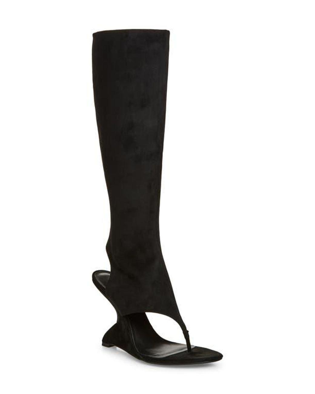 Women's Black What's-Up Knee High Sculpted Wedge Sandal Boot