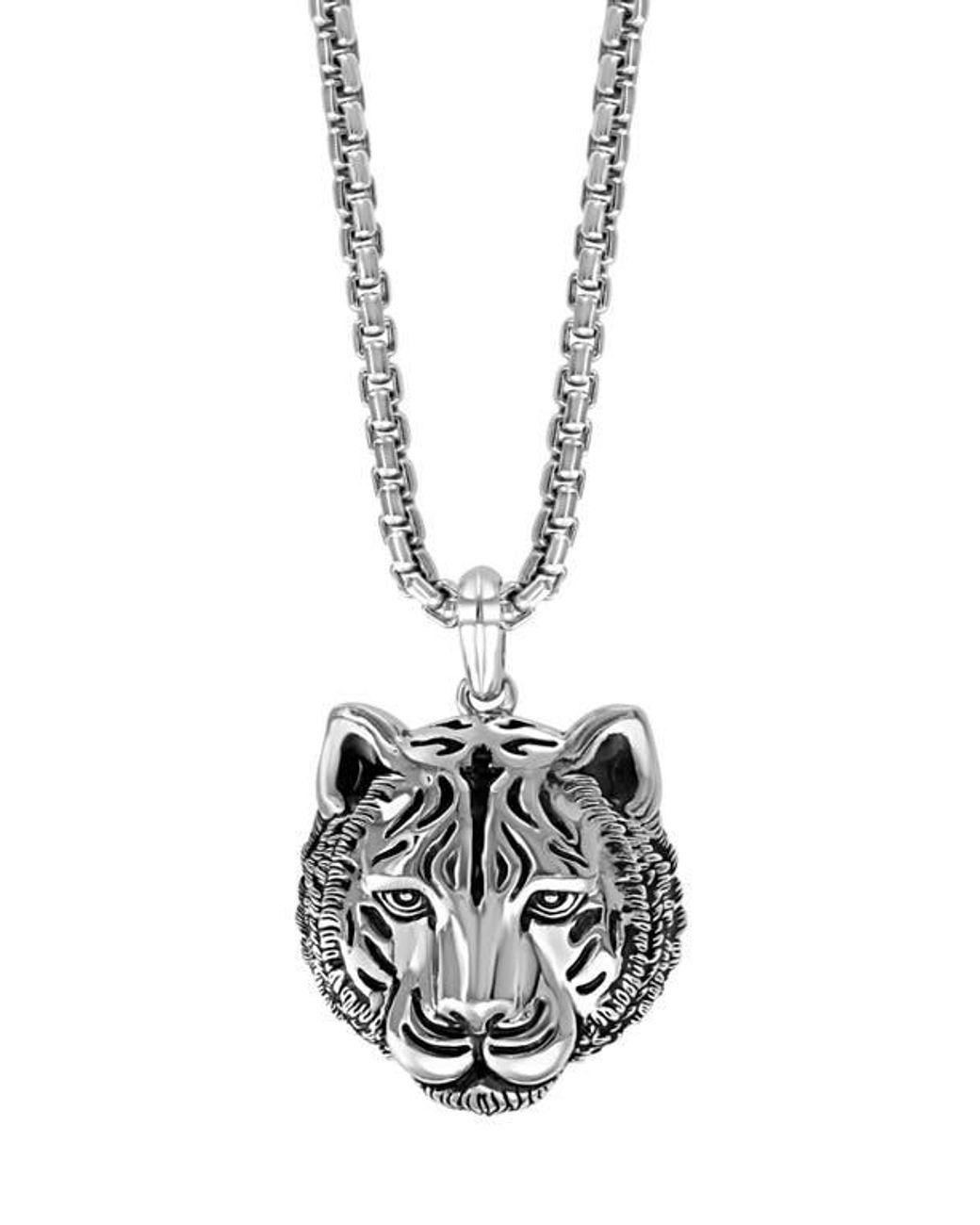 Men's Metallic Sterling Tiger Pendant Necklace