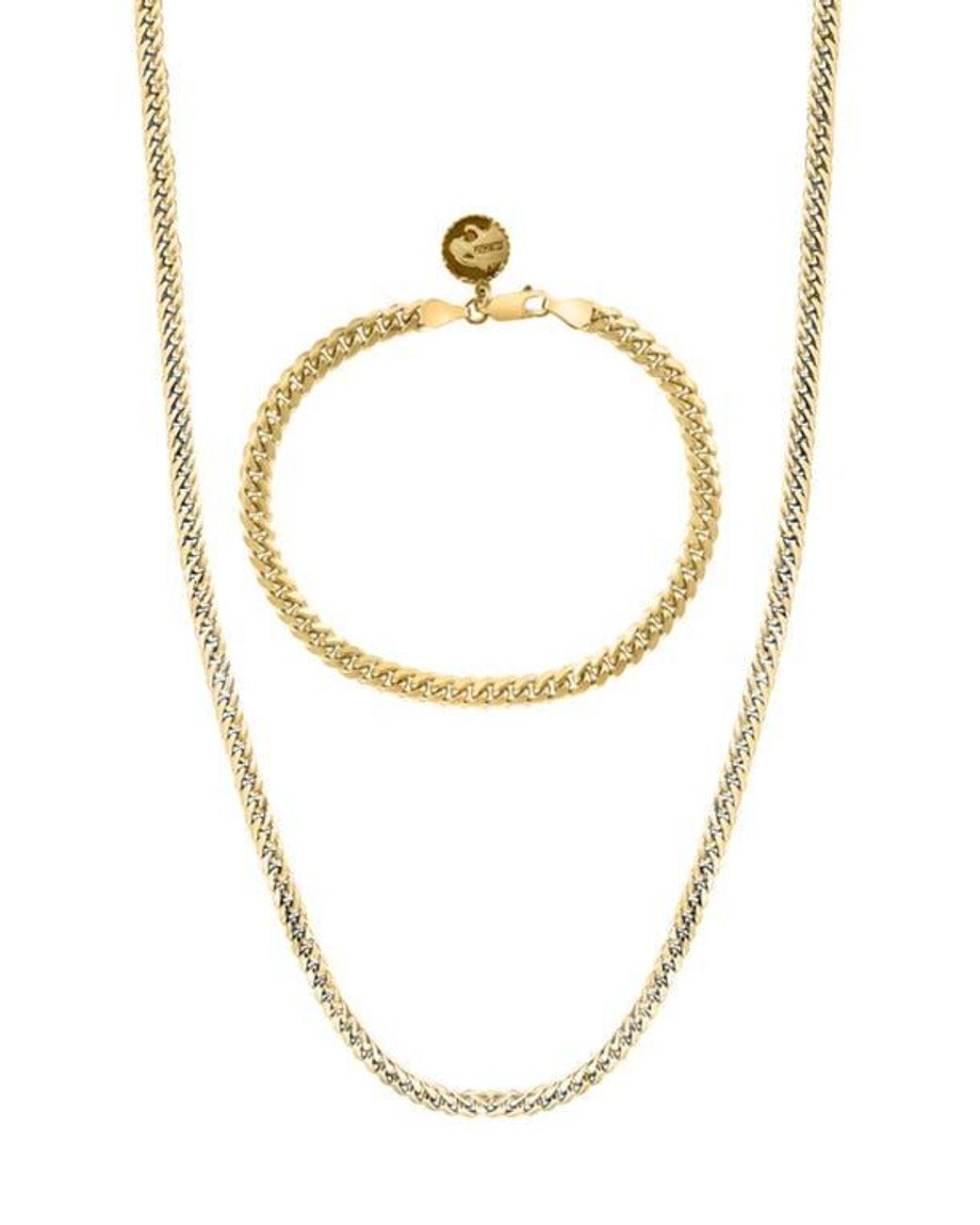 Men's Metallic Wheat Chain Necklace & Bracelet Set