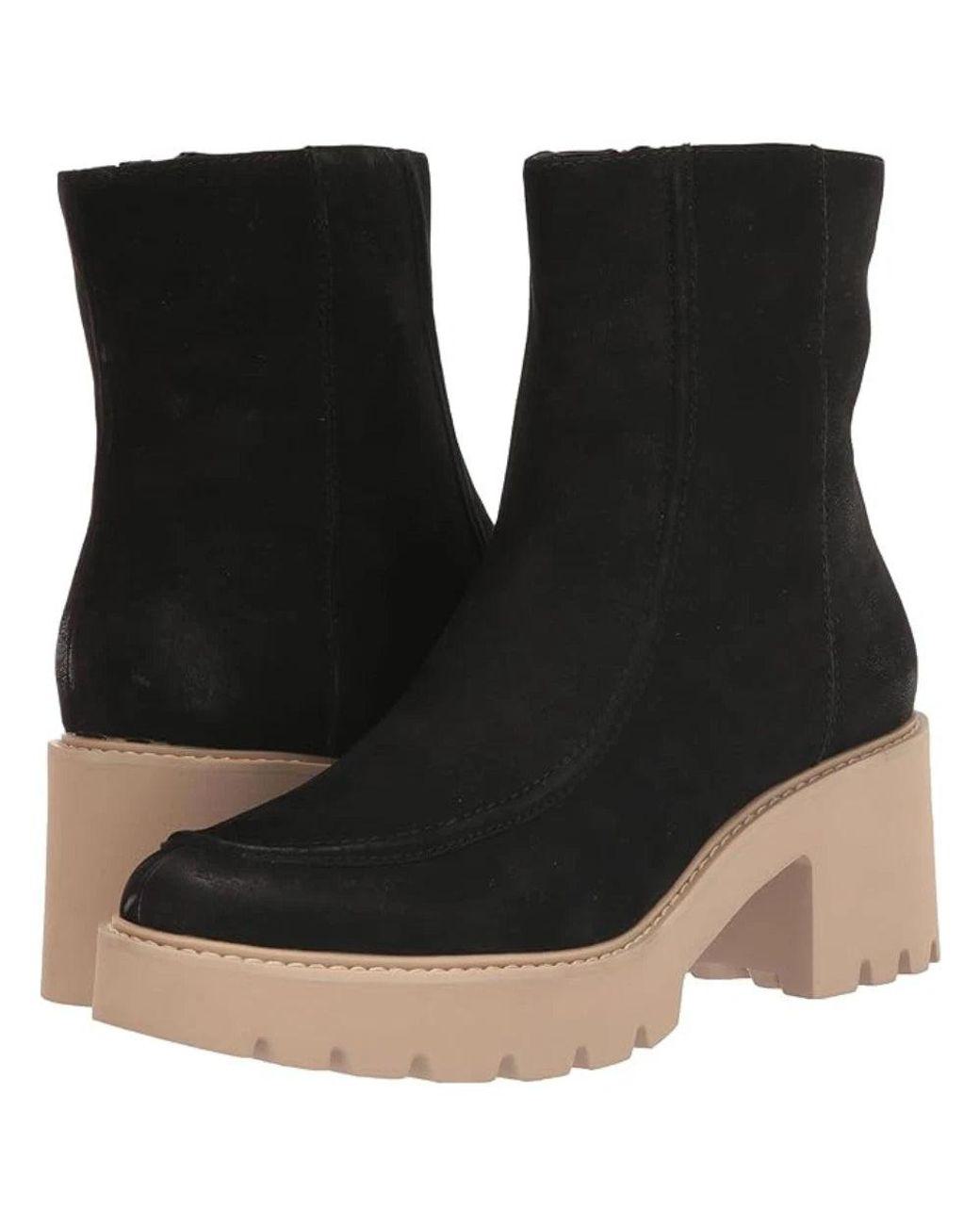 Women's Black Henla Boots Leather Block Heel Bootie Htat1073