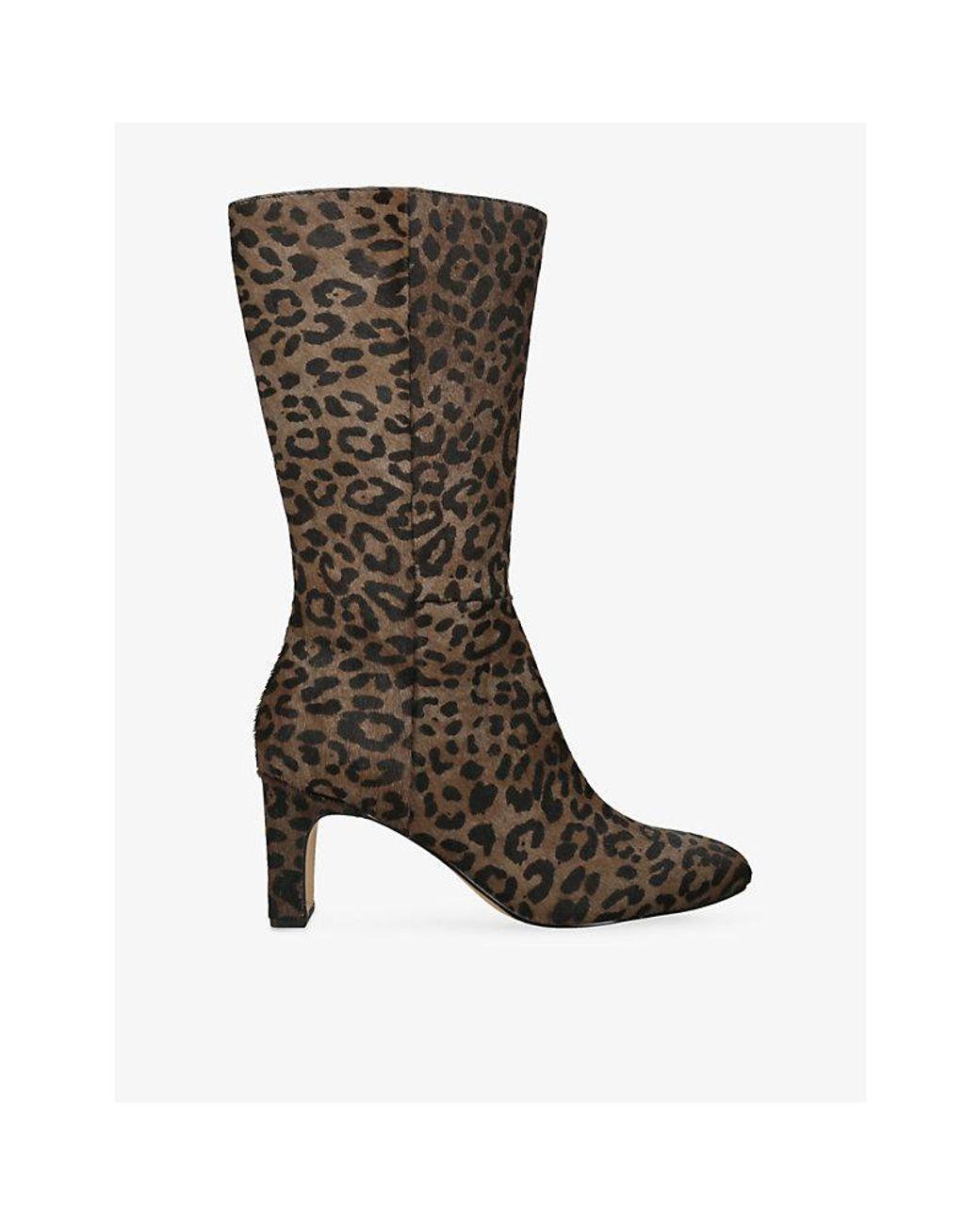 Women's Brown Riggs Leopard-Print Calf-Hair Heeled Mid-Calf Boots