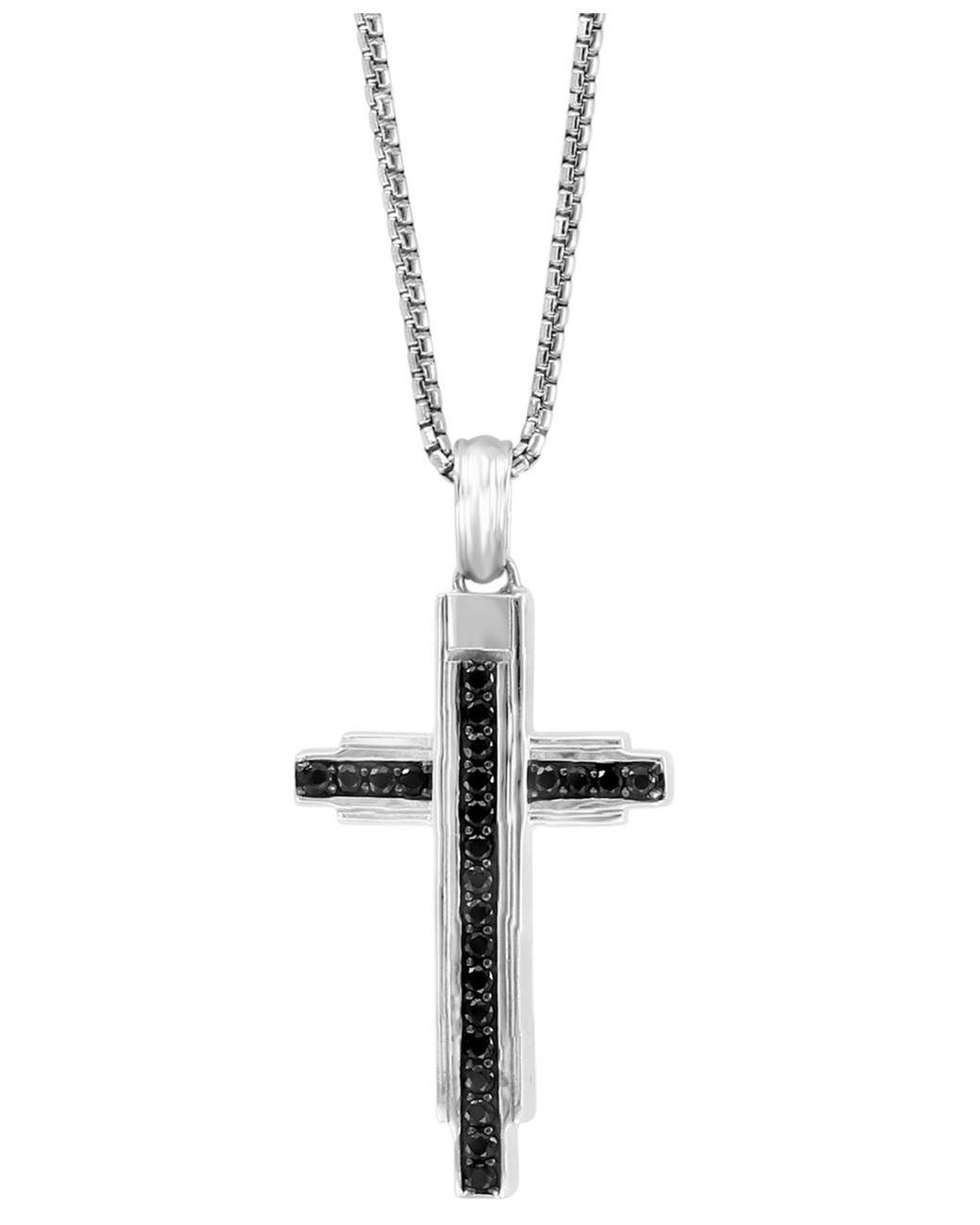 Men's White Effy Black Spinel Cross 18" Pendant Necklace (3/4 Ct. T.w.