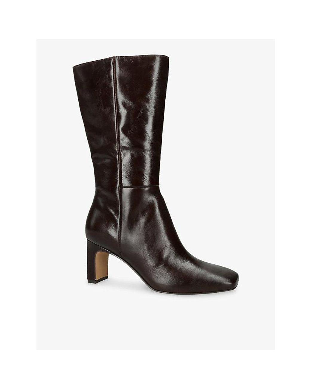 Women's Black Riggs Patent-Leather Heeled Mid-Calf Boots