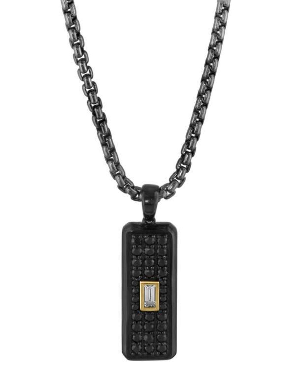Men's Black Two-Tone Spinel & Sapphire Dog Tag Pendant Necklace