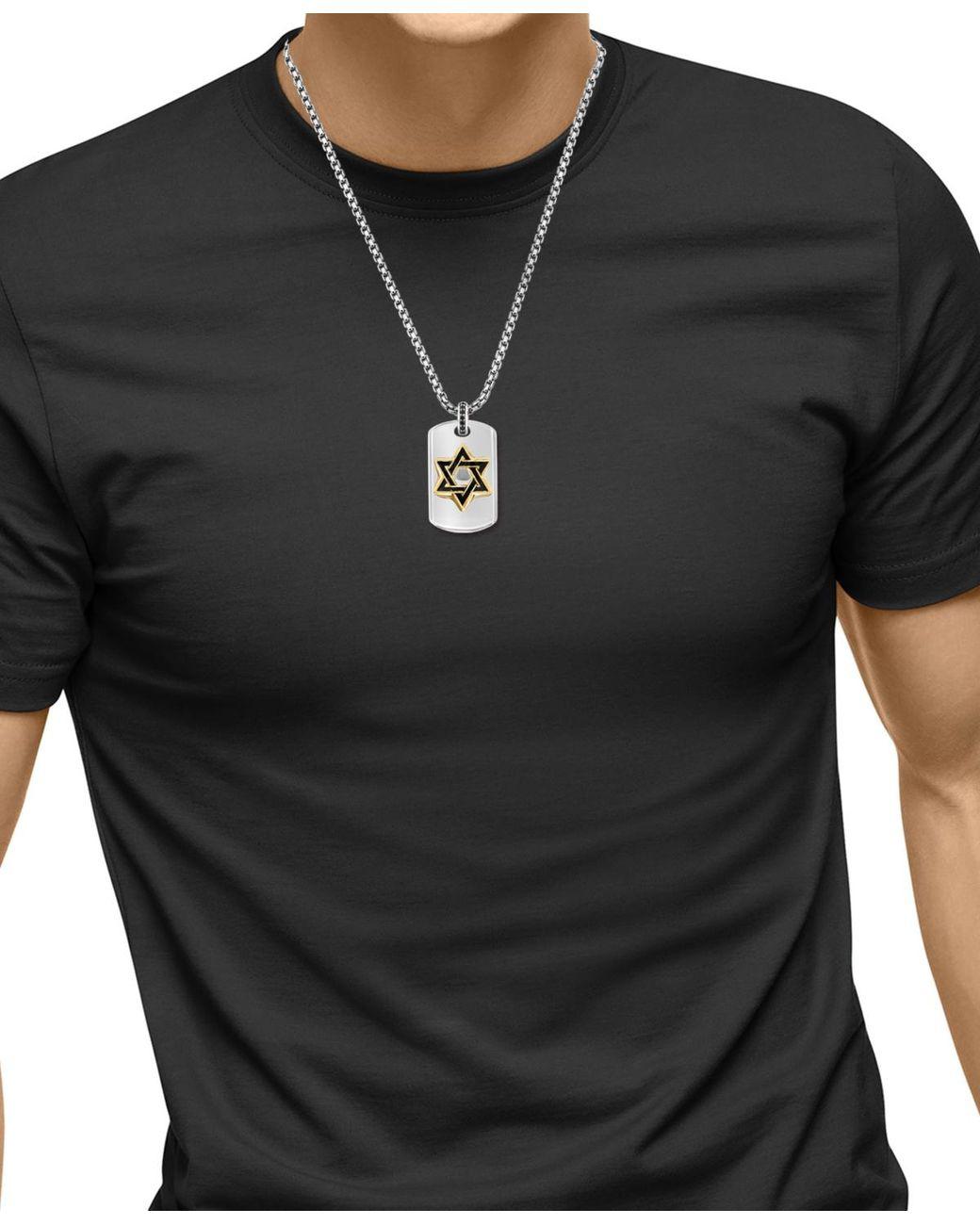 Men's Metallic Effy Black Spinel Star Of David Dog Tag 22" Pendant Necklace (1/10 Ct. T.w.
