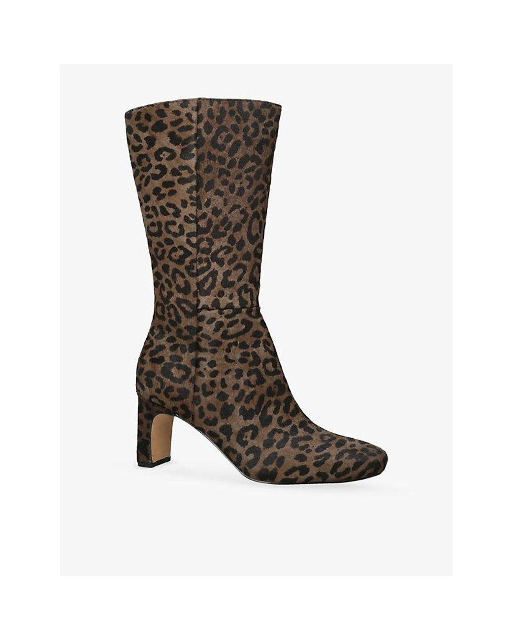 Women's Brown Riggs Leopard-Print Calf-Hair Heeled Mid-Calf Boots