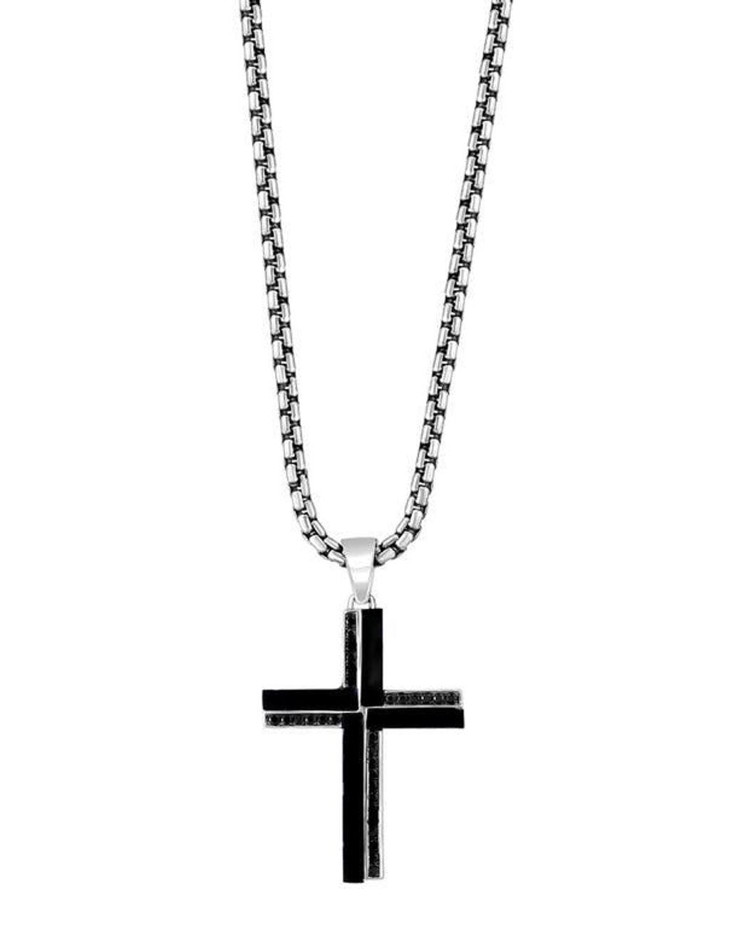 Men's Black Sterling Onyx Cross Pendant Necklace