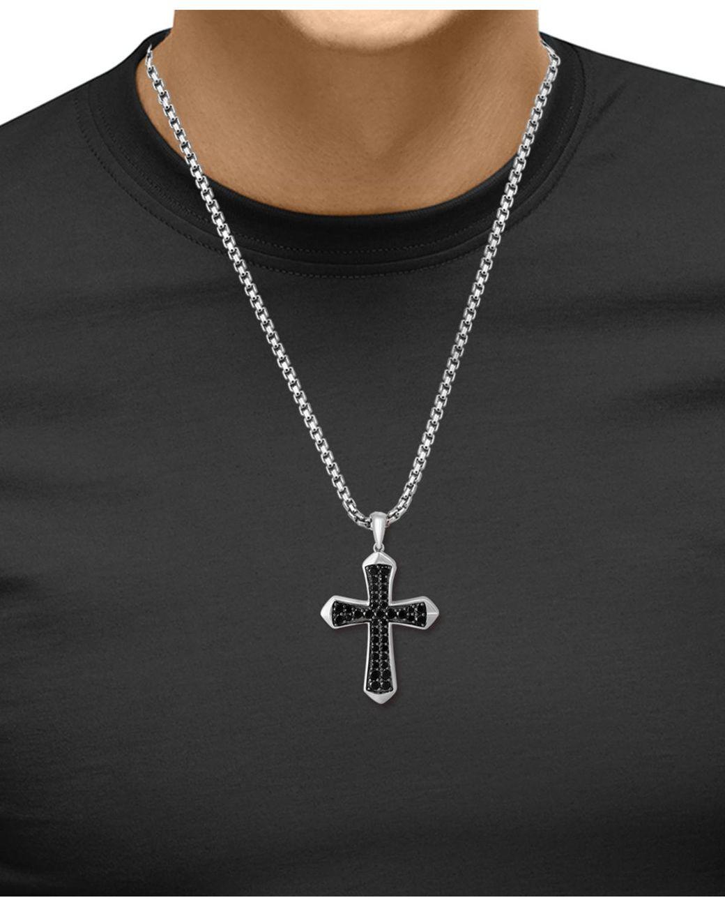 Men's White Effy Black Spinel Cross 22" Pendant Necklace (1-1/5 Ct. T.w.