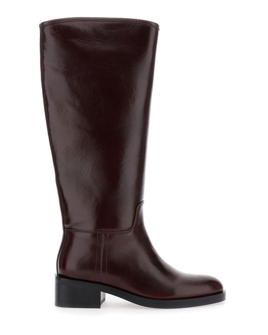 Women's Brown Knee High Boots With Block Heel