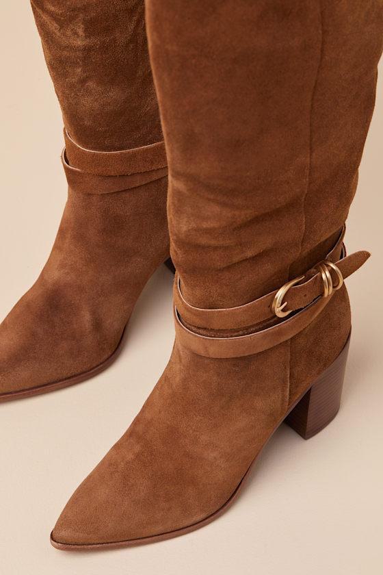 Dolce Vita Tyrone Wide Calf Suede Buckle Pointed-Toe Knee-High Boots