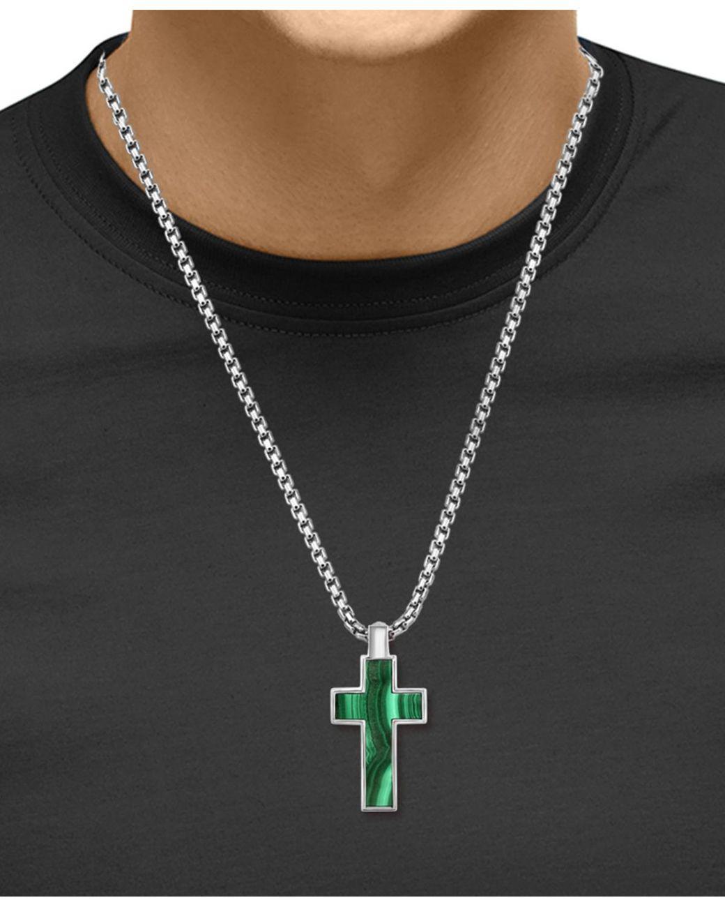 Men's Green Effy Malachite Square Cross 22" Pendant Necklace