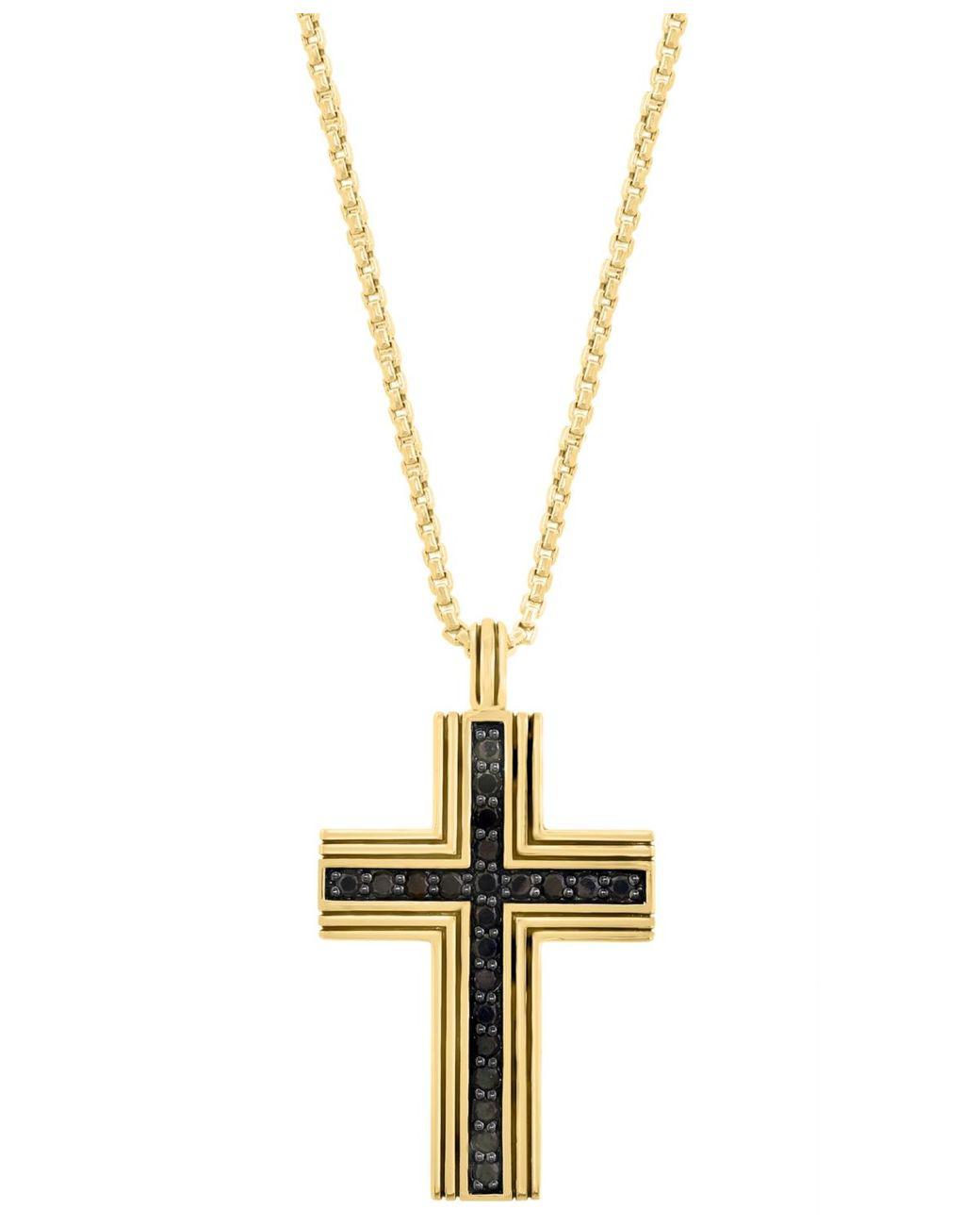 Men's Metallic Effy Black Spinel Square Cross 22" Pendant Necklace (3/4 Ct. T.w.