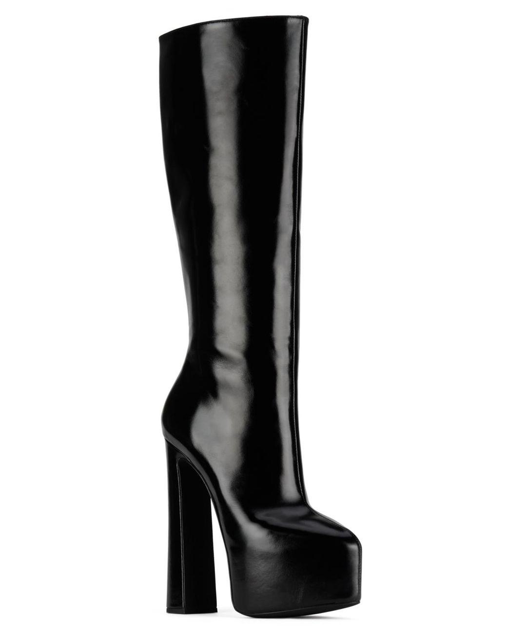 Women's Black Unleashed Hi Platform Knee-high Full-zip Dress Boots